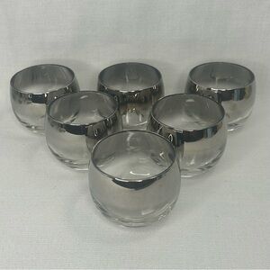 6 Vintage MCM Vitreon Queens Lusterware Silver Fade Cocktail Bar Glasses Cups
